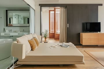 a bed in a room
