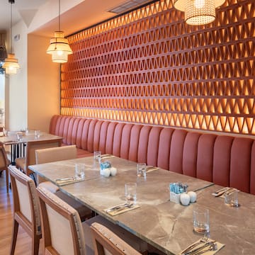 a room with tables and chairs