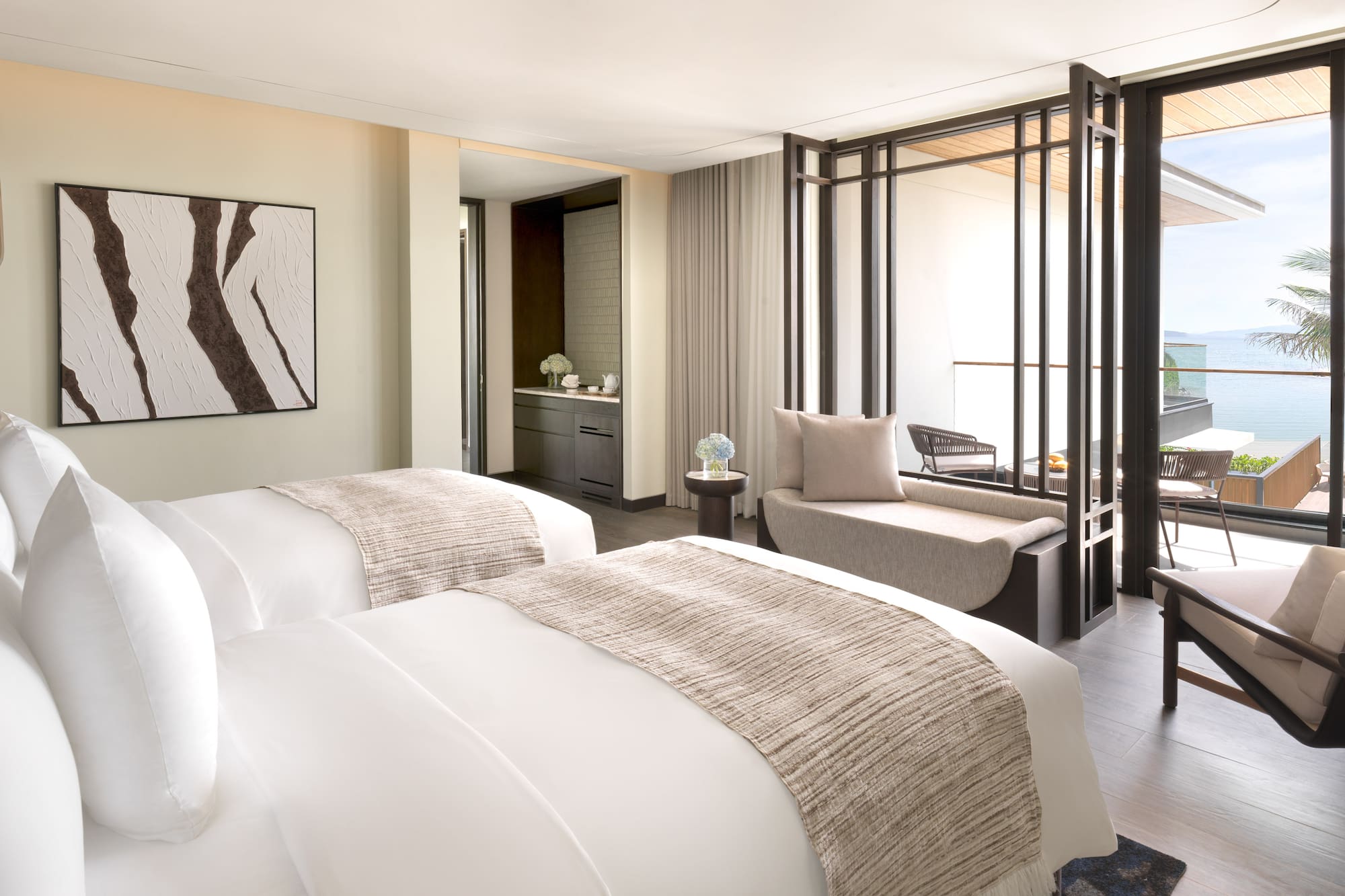 two beds in a hotel room