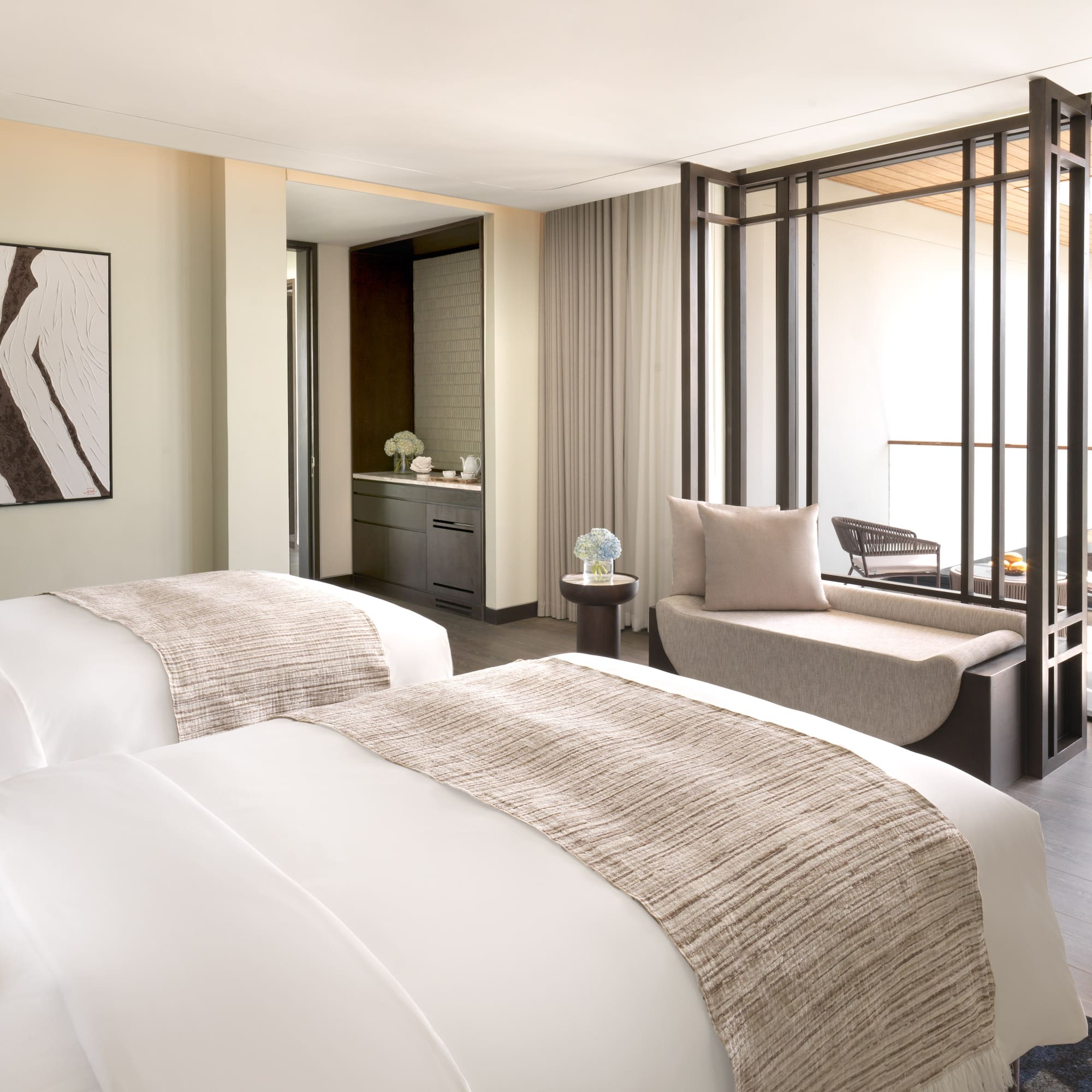 two beds in a hotel room