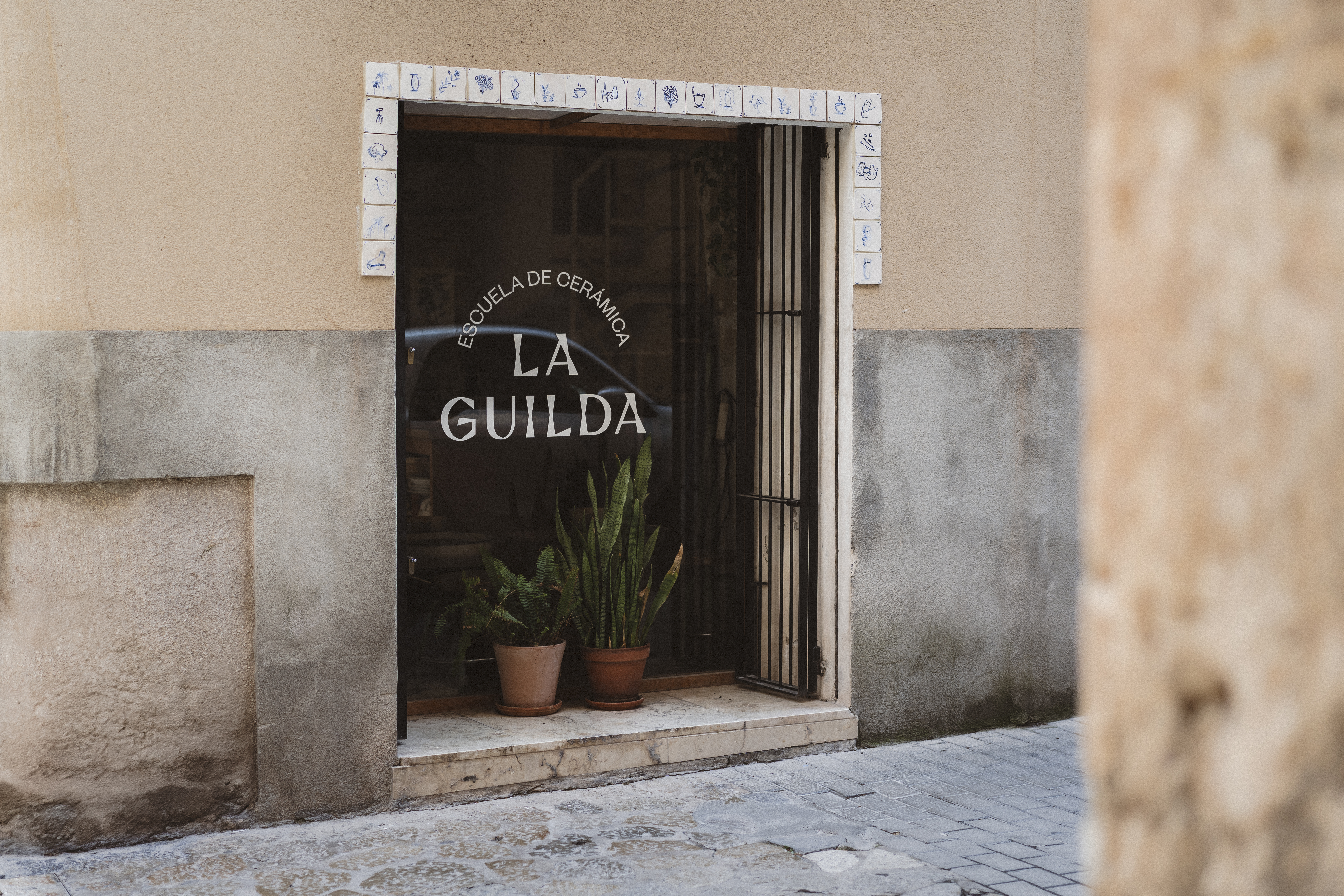 a window with a sign on the side of a building
