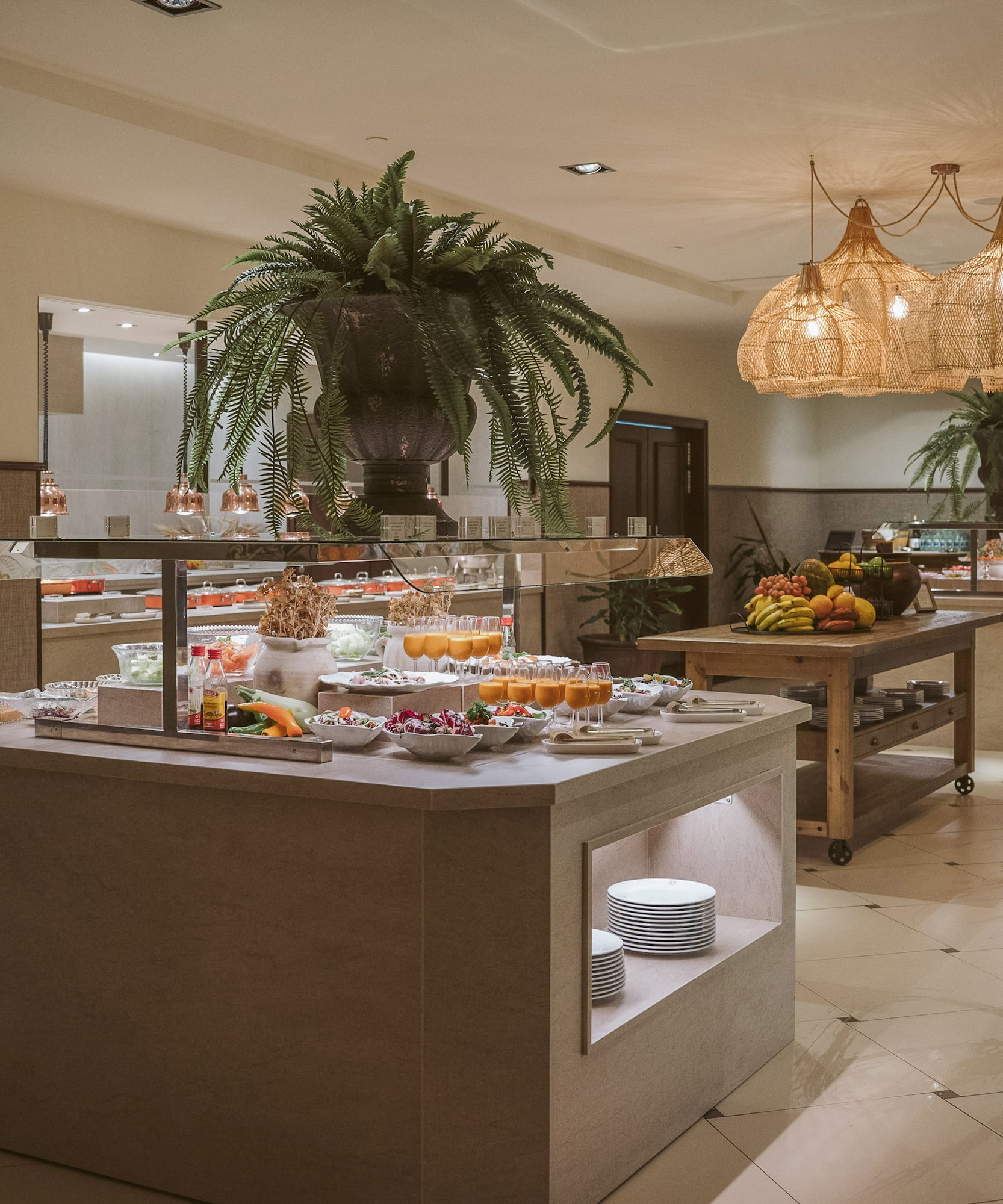 a buffet table with food on it