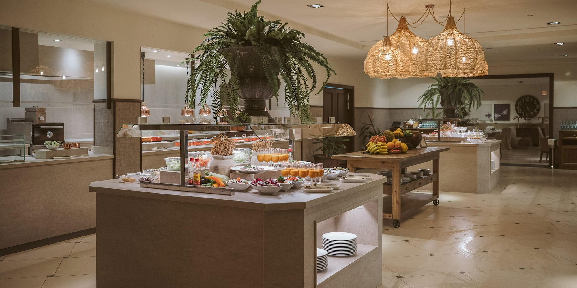 a buffet table with food on it