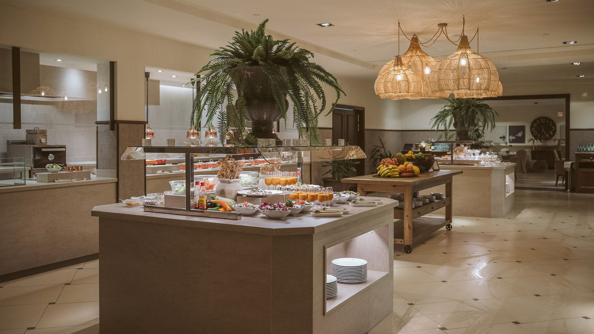 a buffet table with food on it