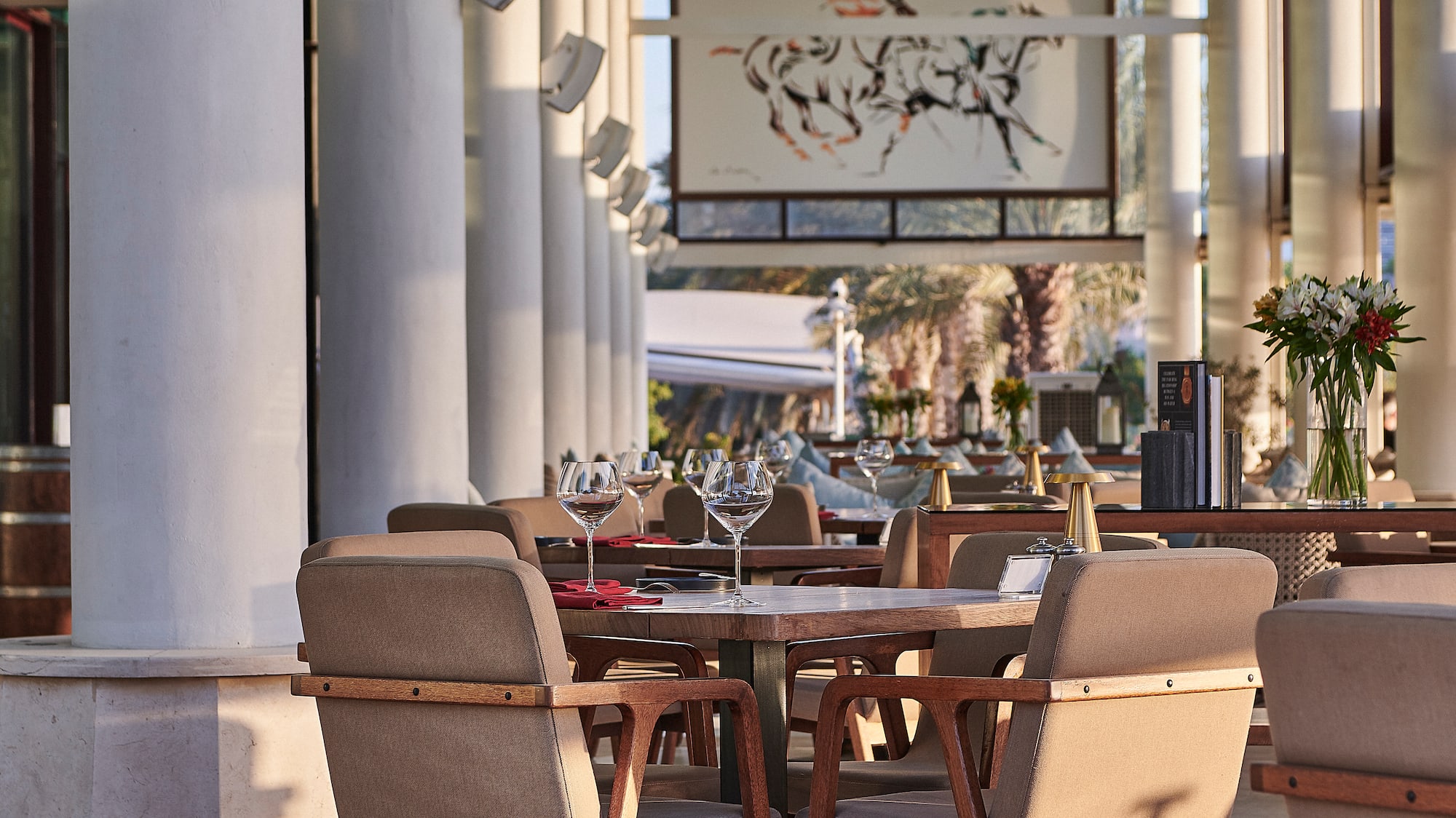 a table and chairs in a restaurant
