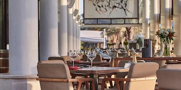 a table and chairs in a restaurant