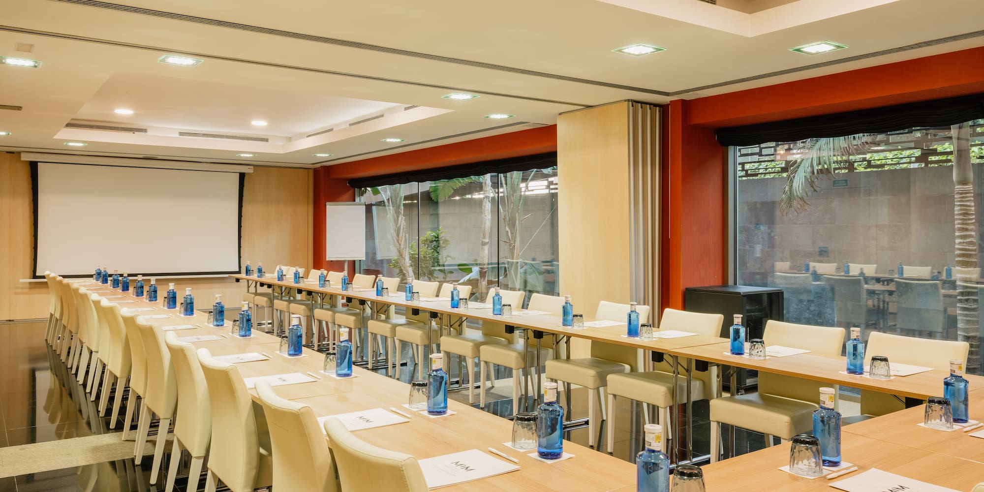 a room with tables and chairs