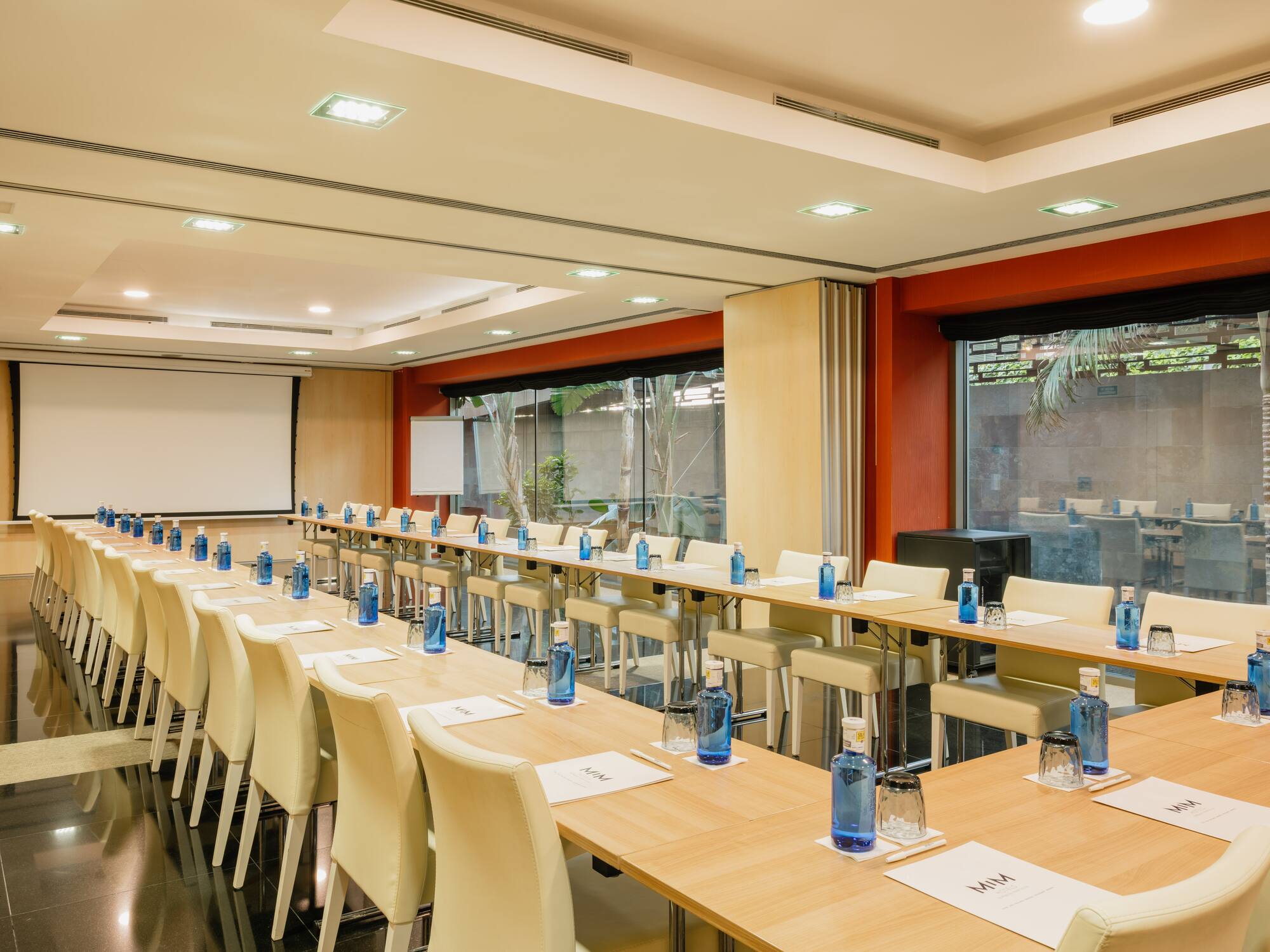 a room with tables and chairs