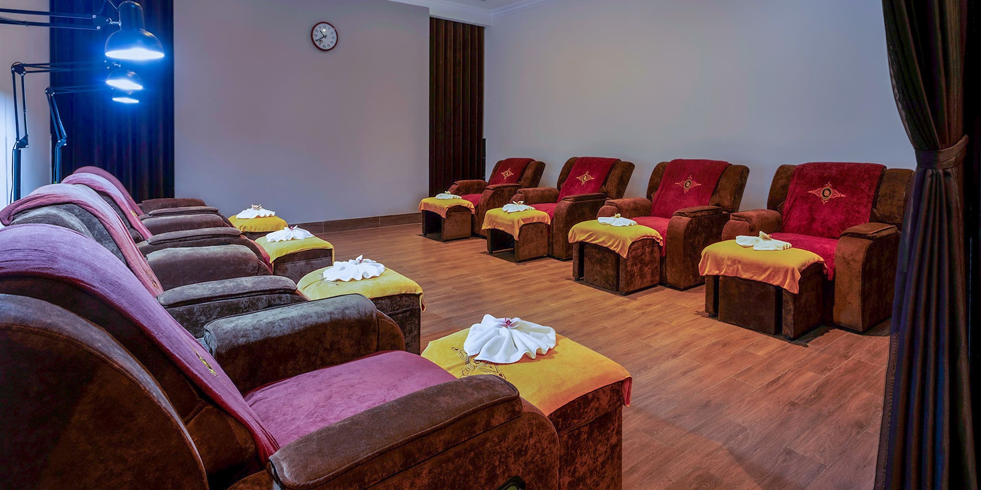 a room with chairs and tables