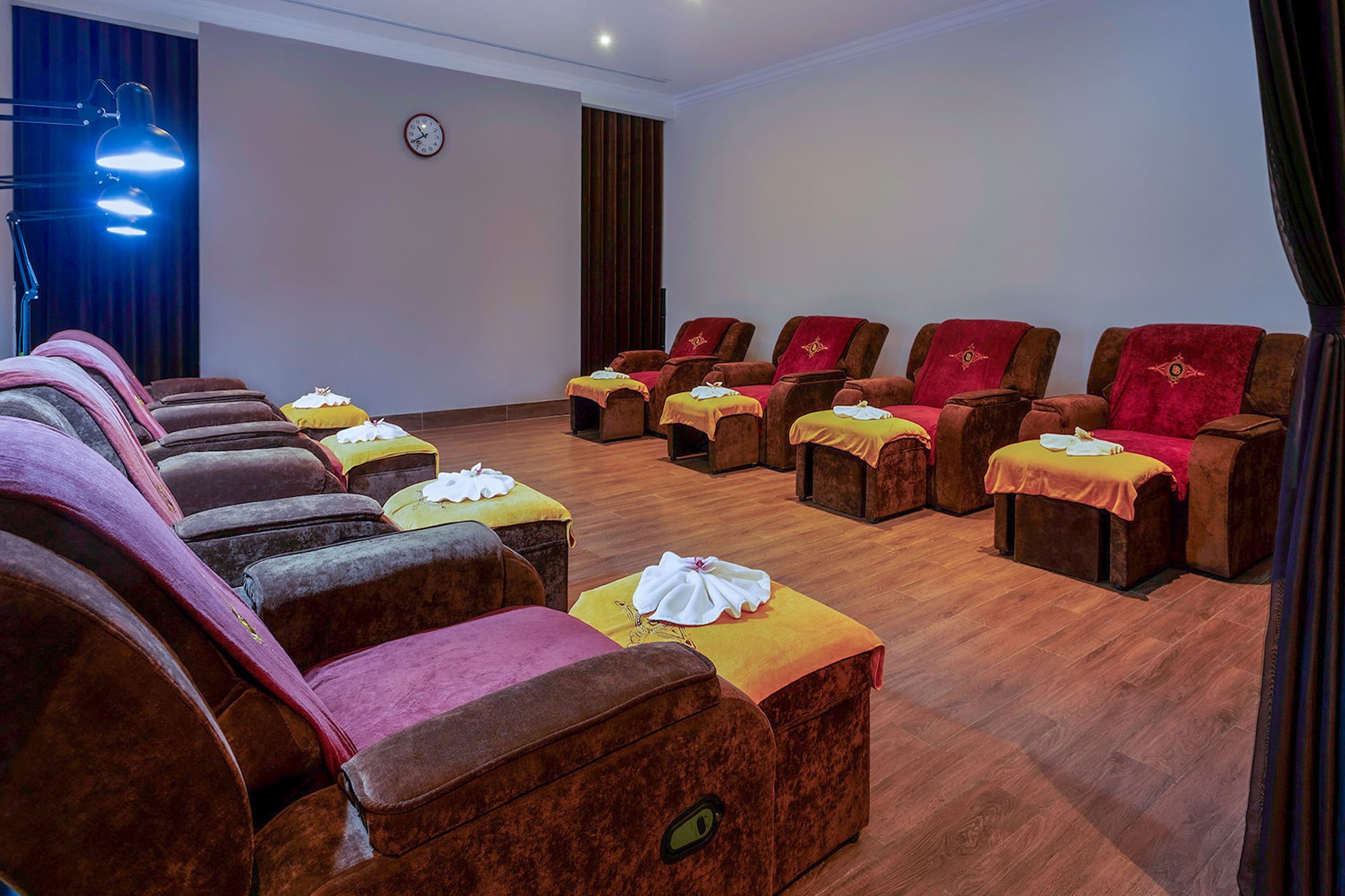 a room with chairs and tables