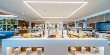 a buffet in a restaurant