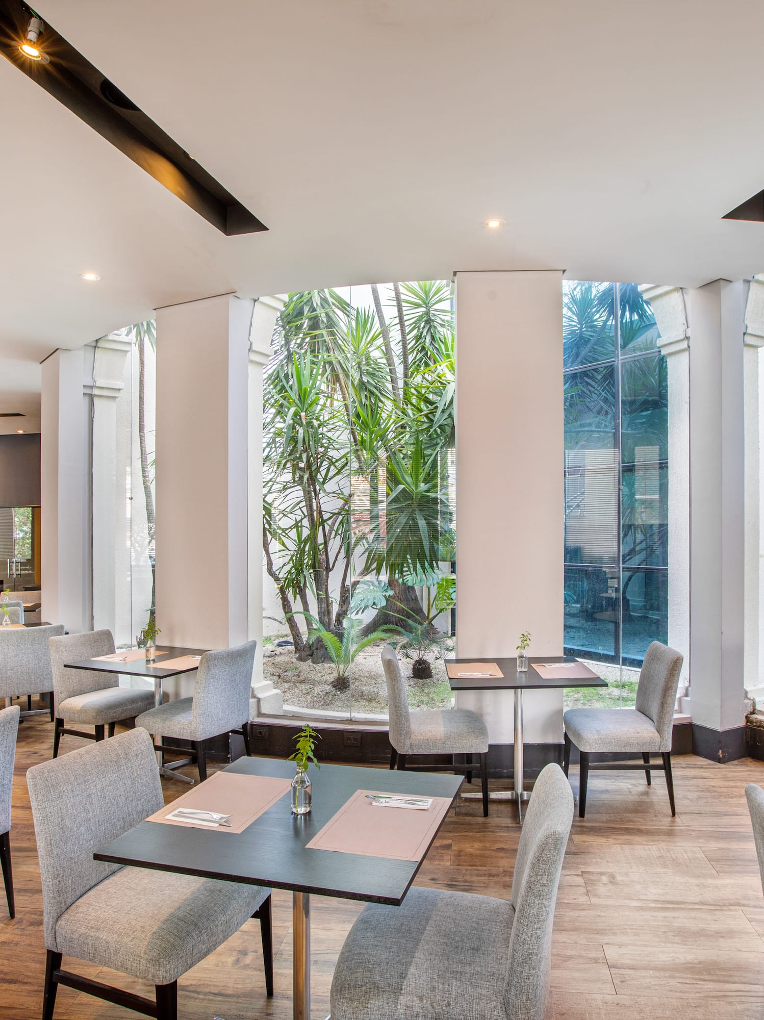 a room with tables and chairs