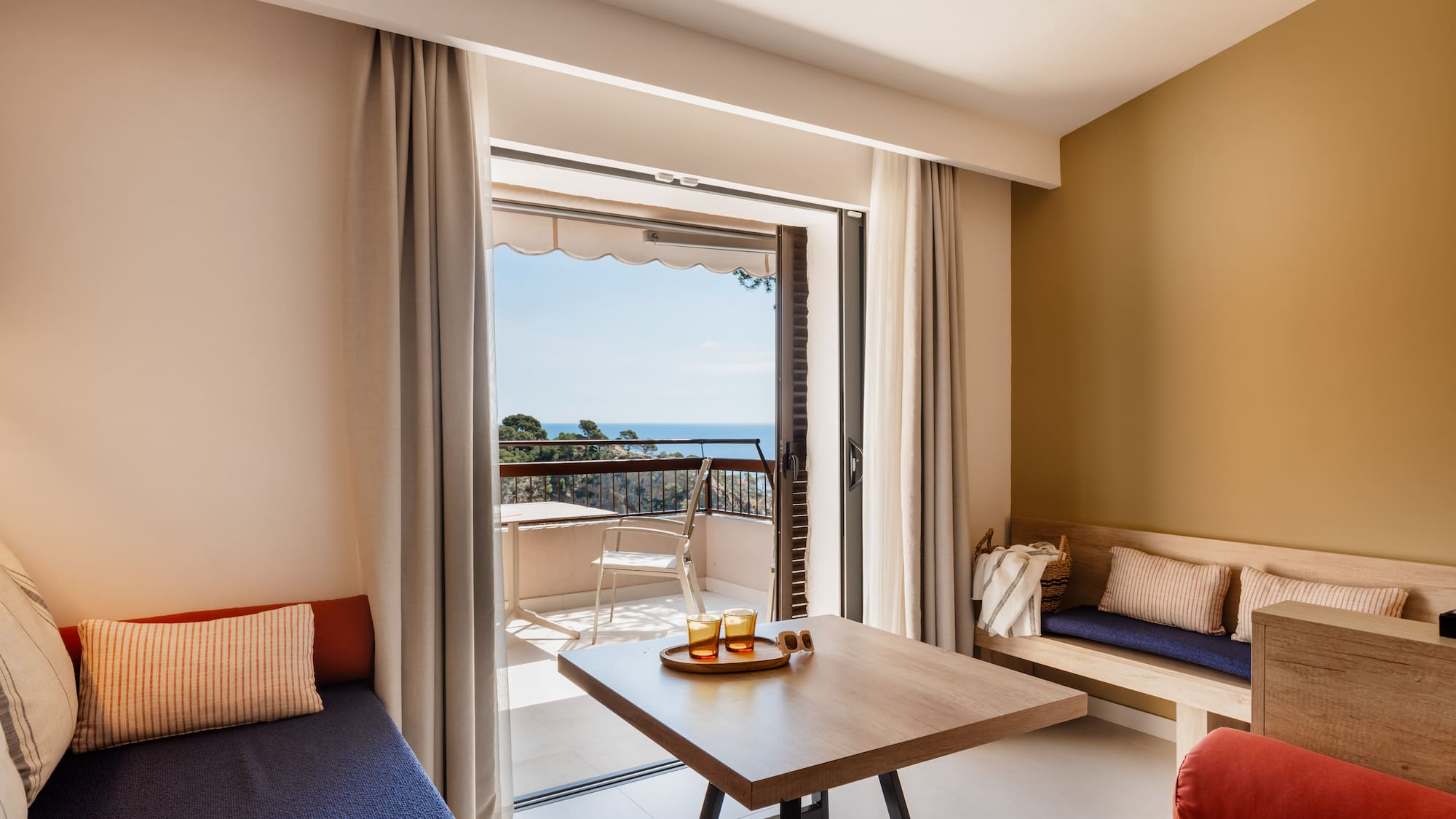 a room with a table and chairs