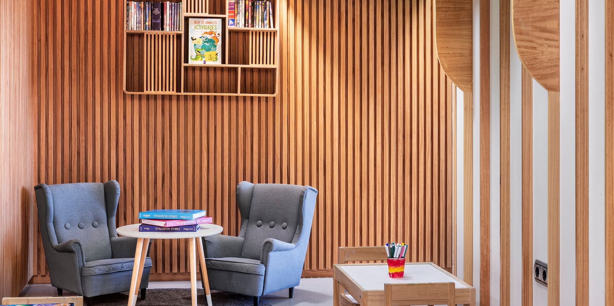a room with chairs and tables