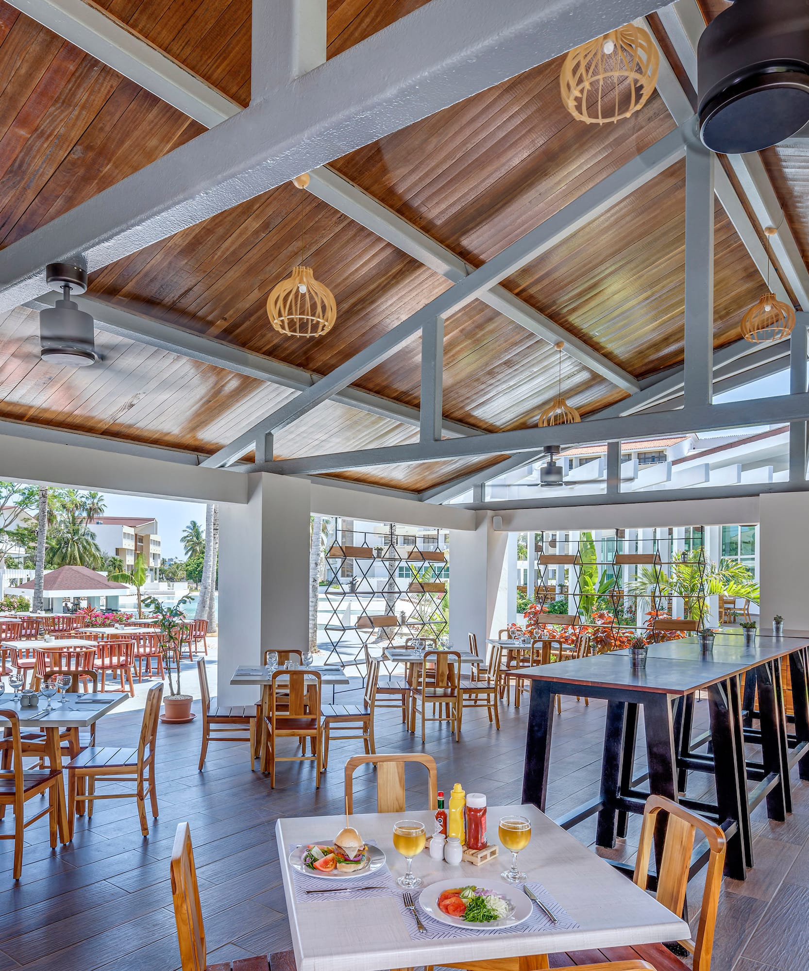 a restaurant with tables and chairs
