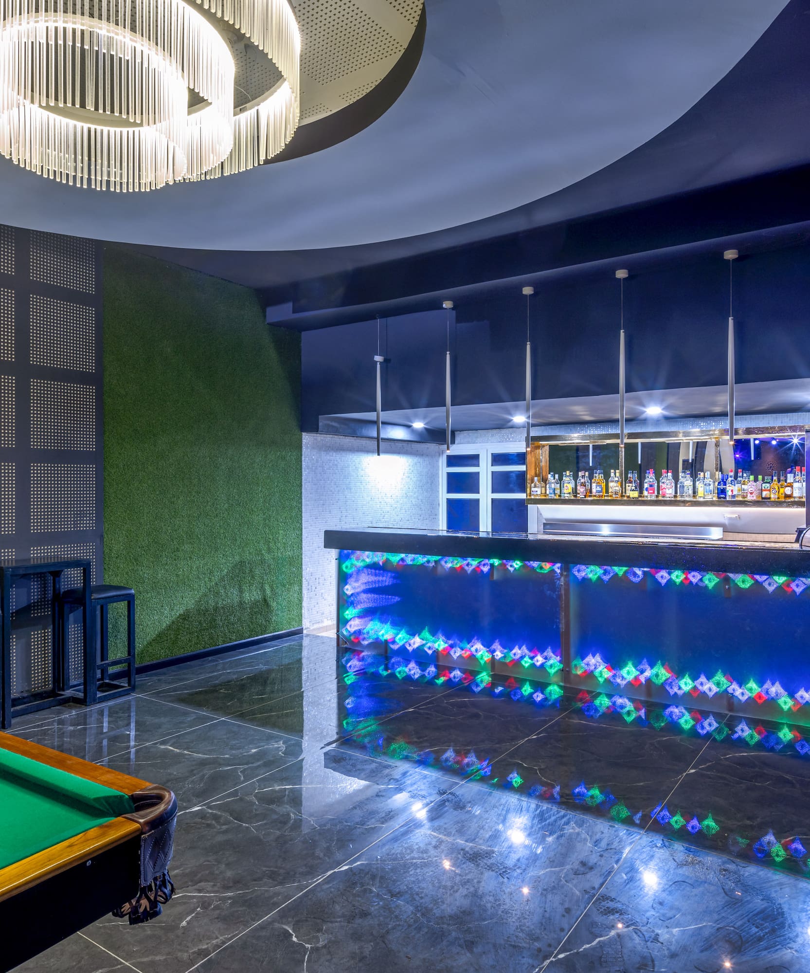 a pool table in a room