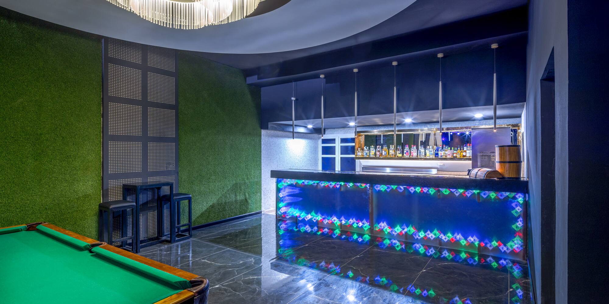 a pool table in a room