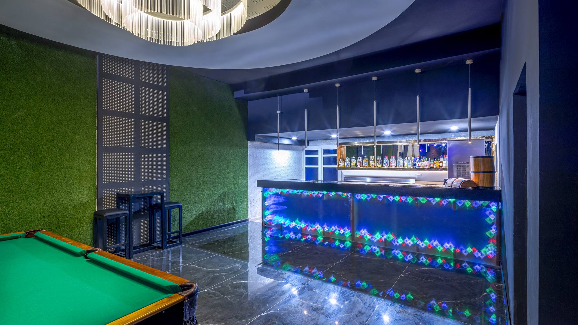 a pool table in a room