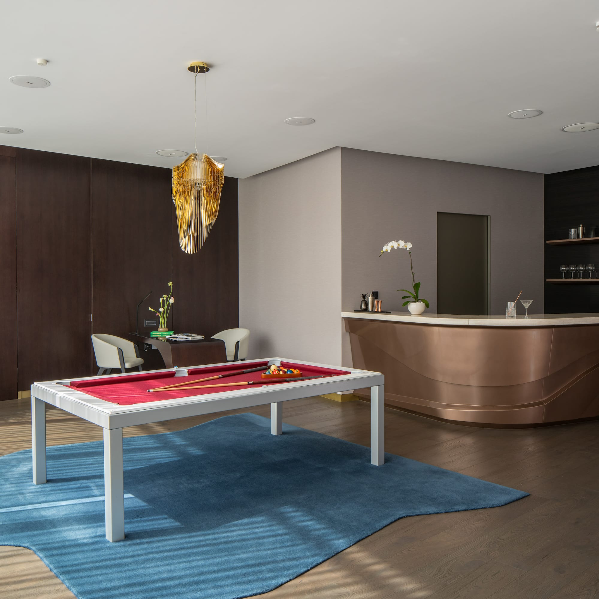 a pool table in a room