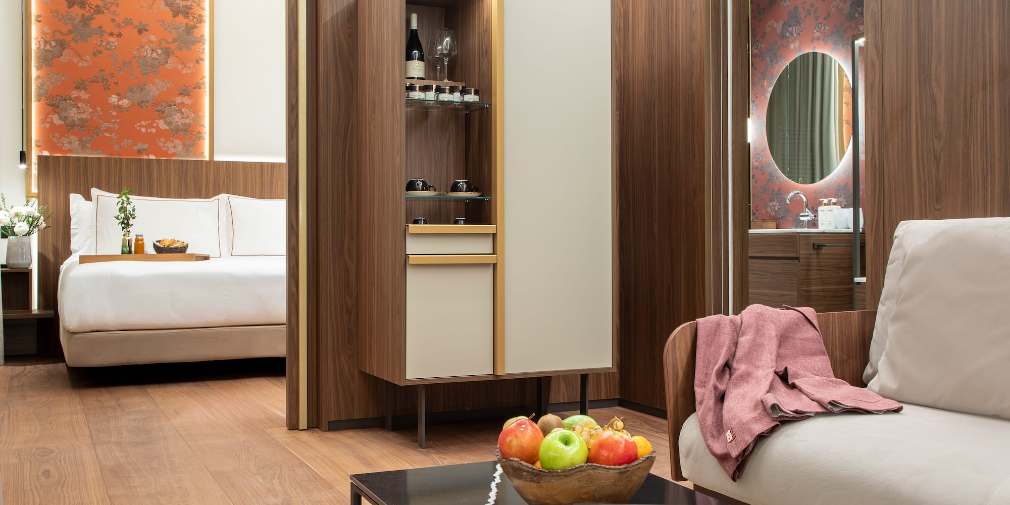 a room with a bed and a couch