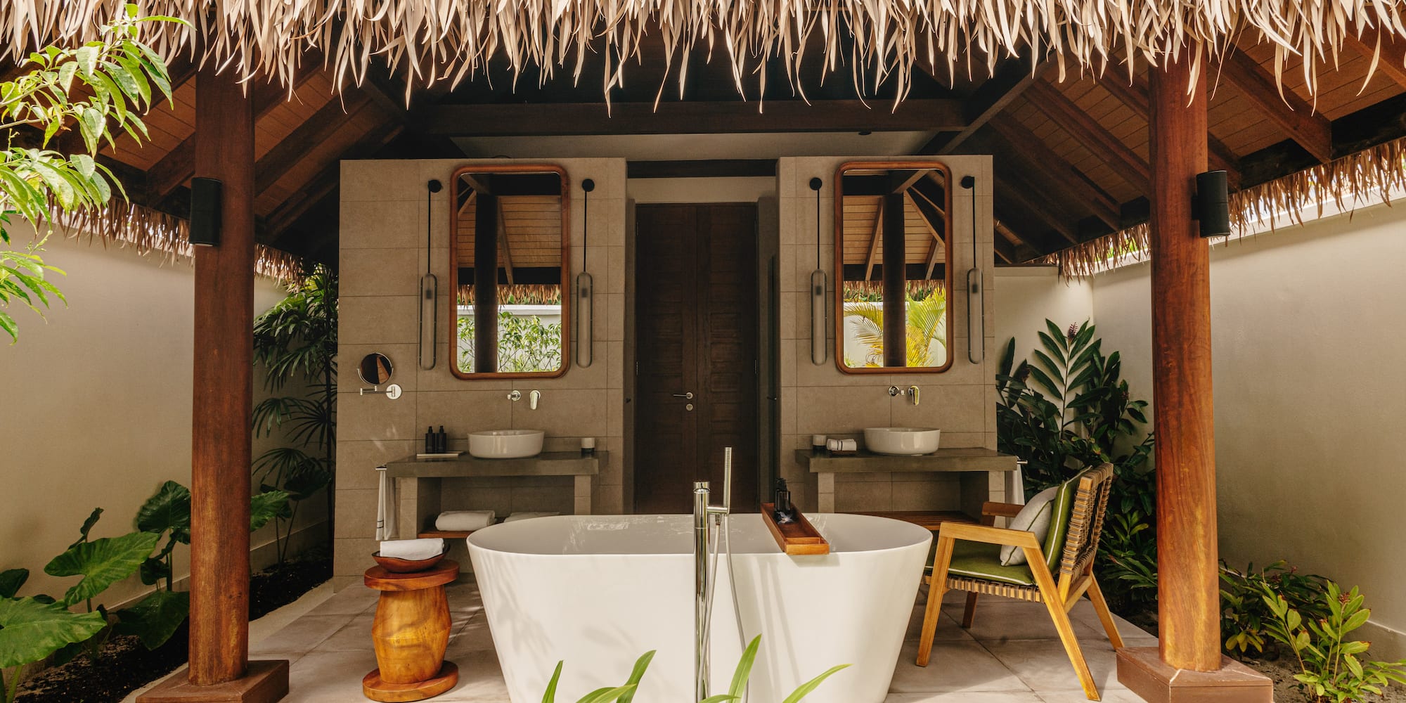 a bathtub in a hut