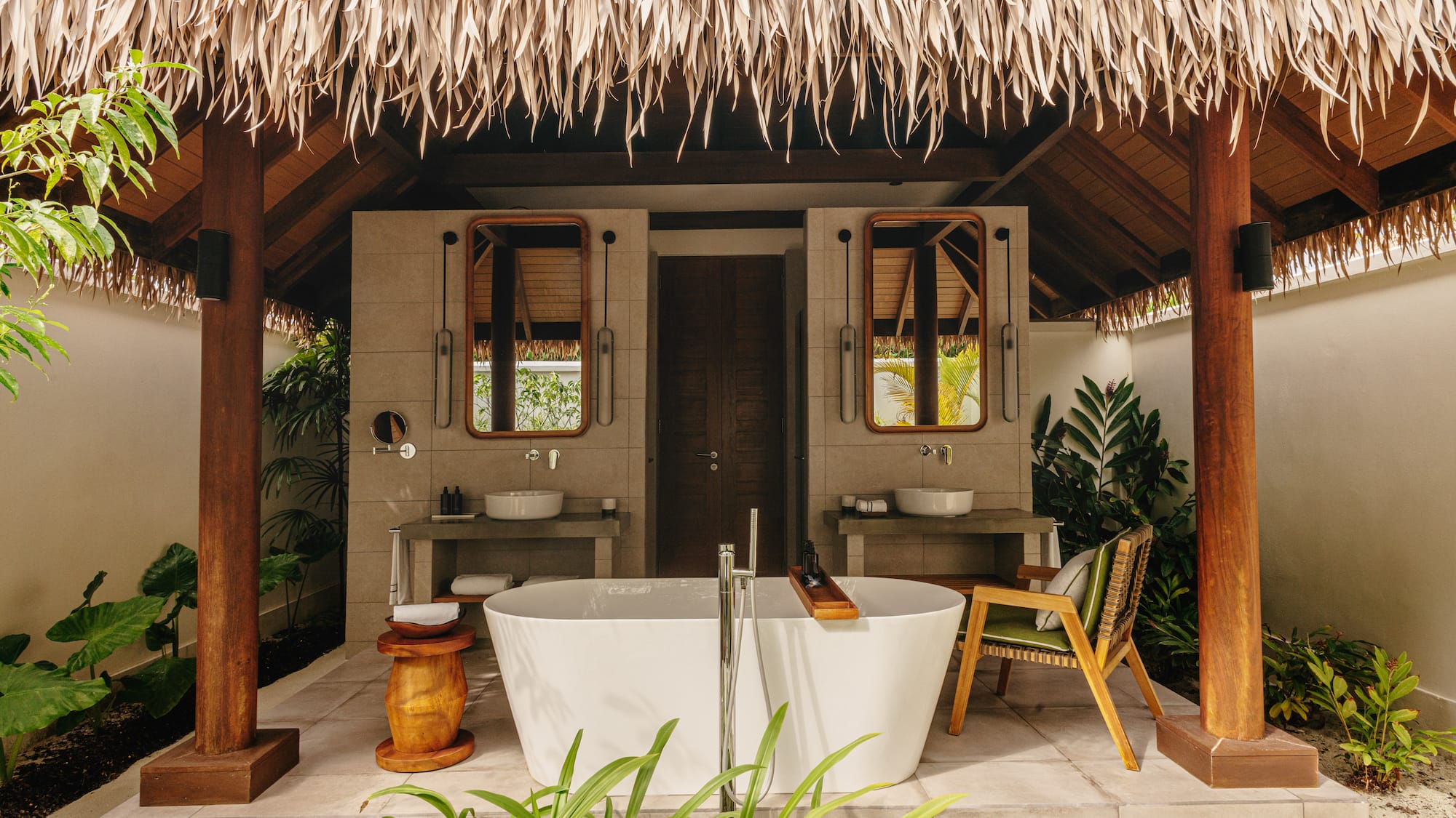 a bathtub in a hut