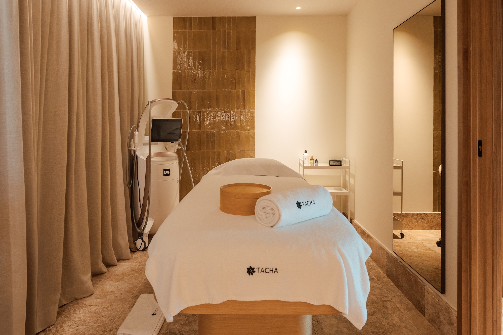 a massage table in a room