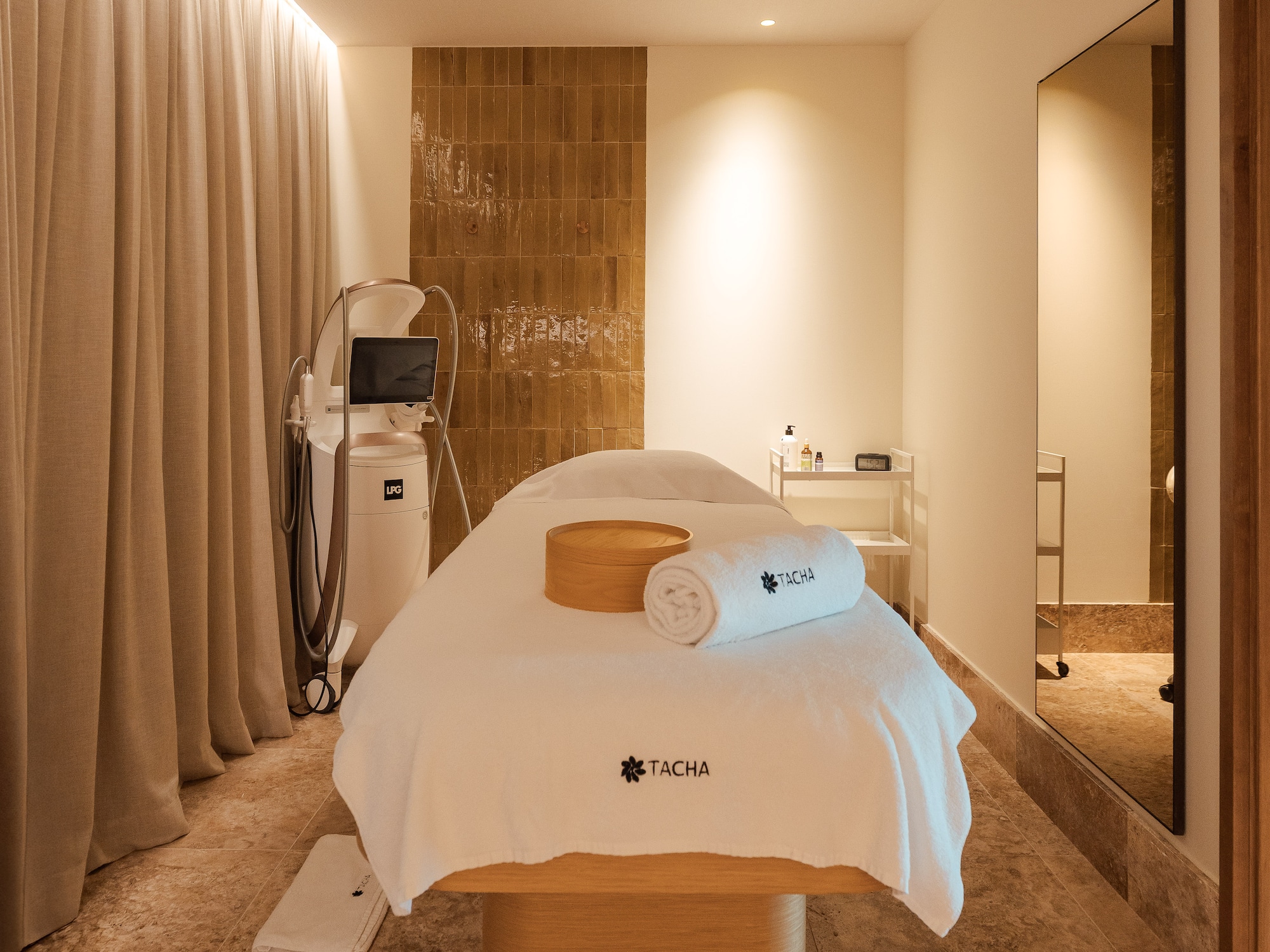 a massage table in a room