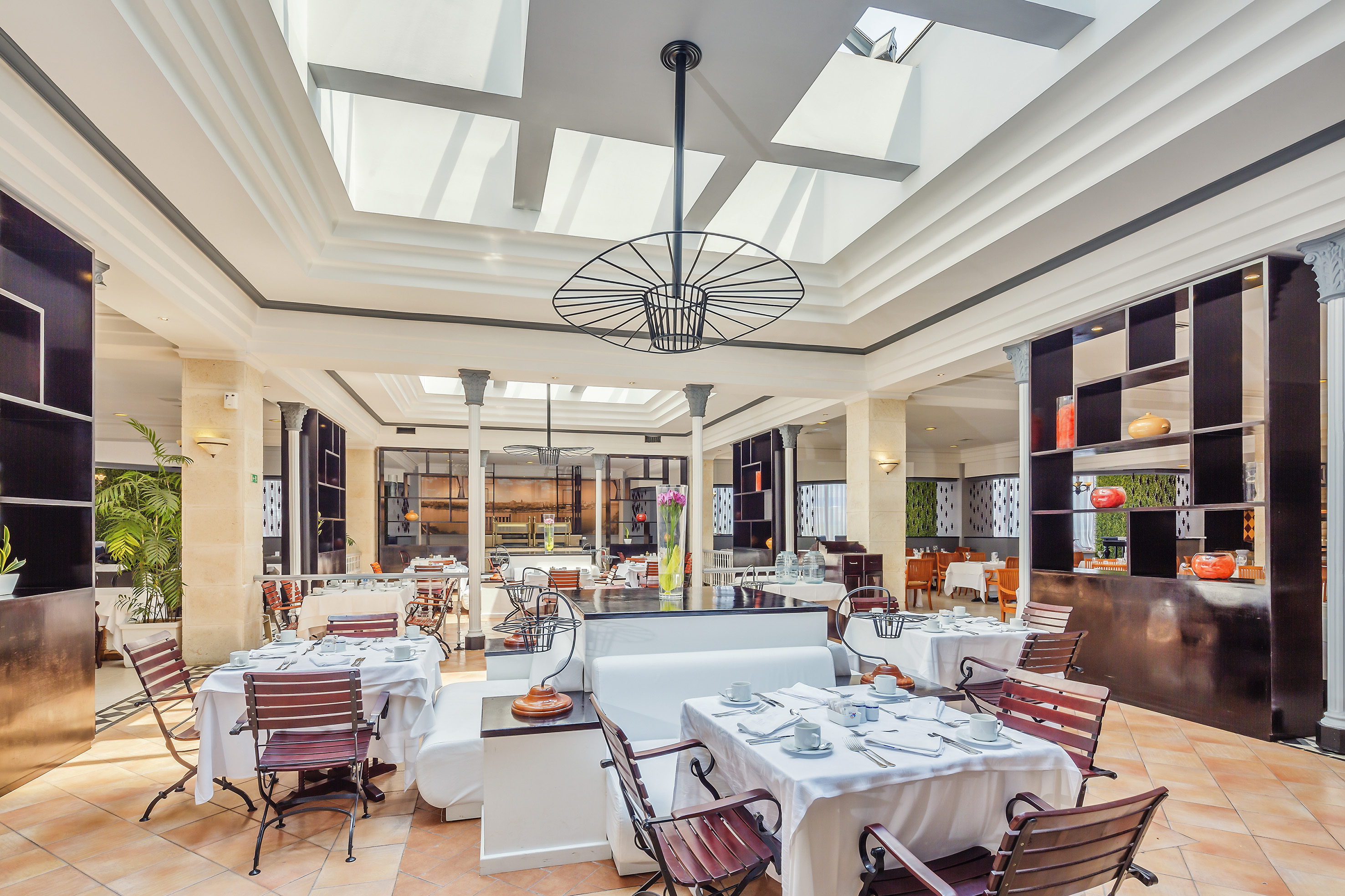 a room with tables and chairs