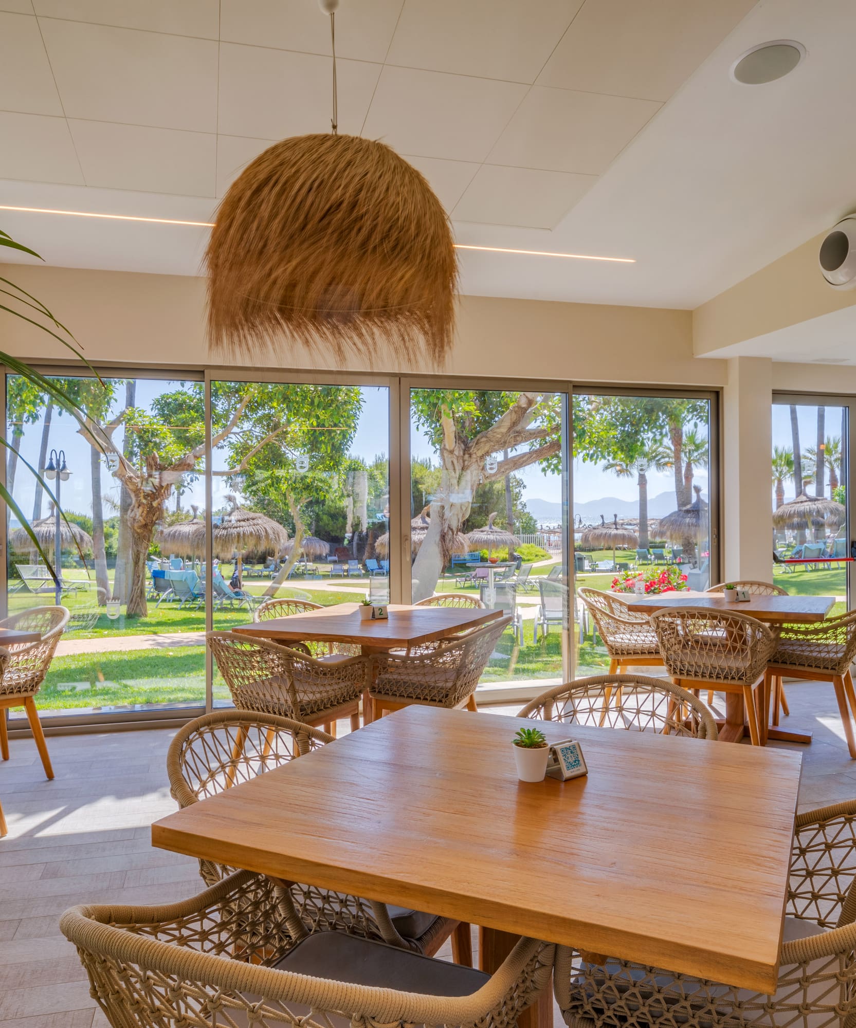 a room with tables and chairs