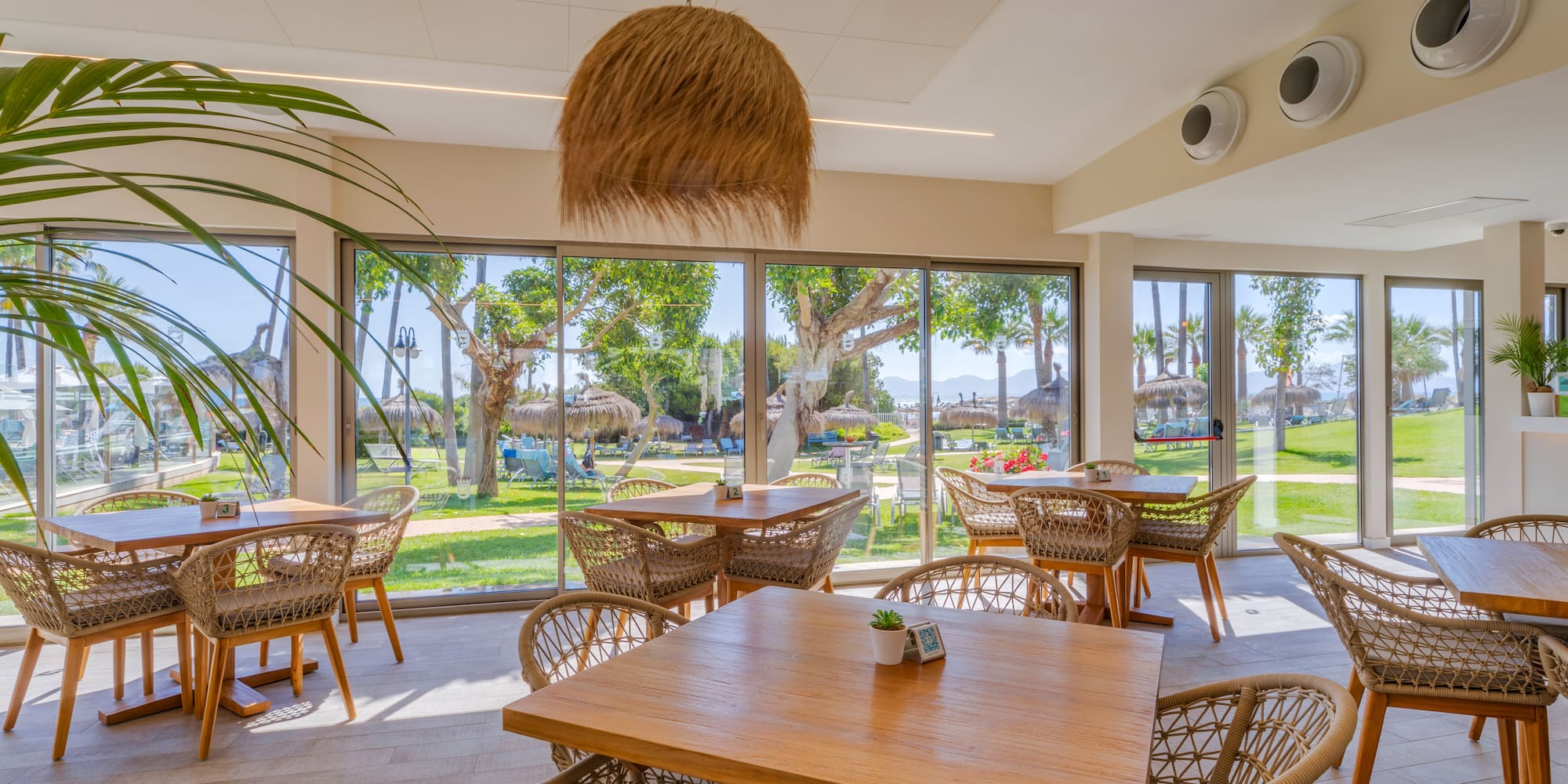 a room with tables and chairs