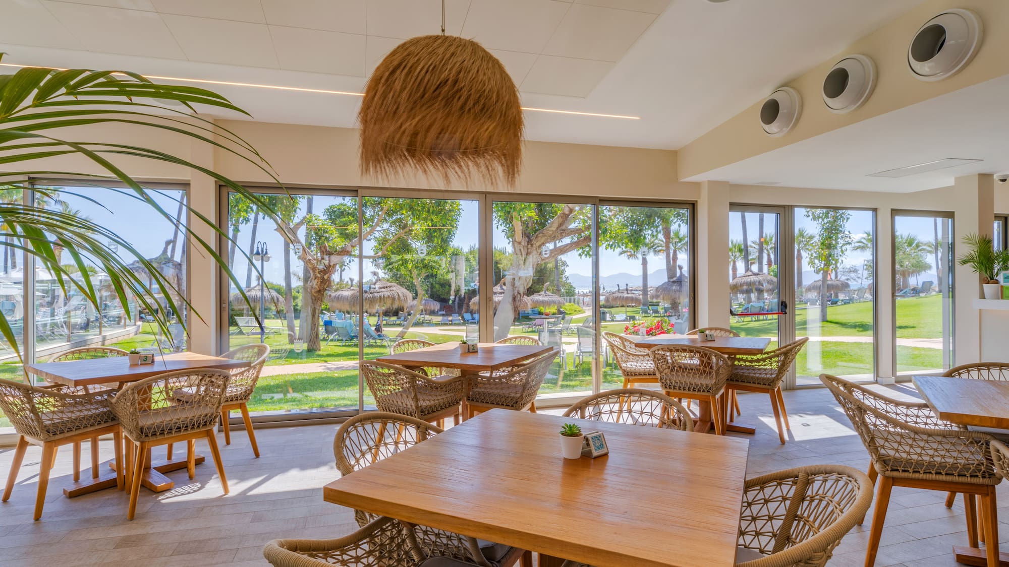 a room with tables and chairs