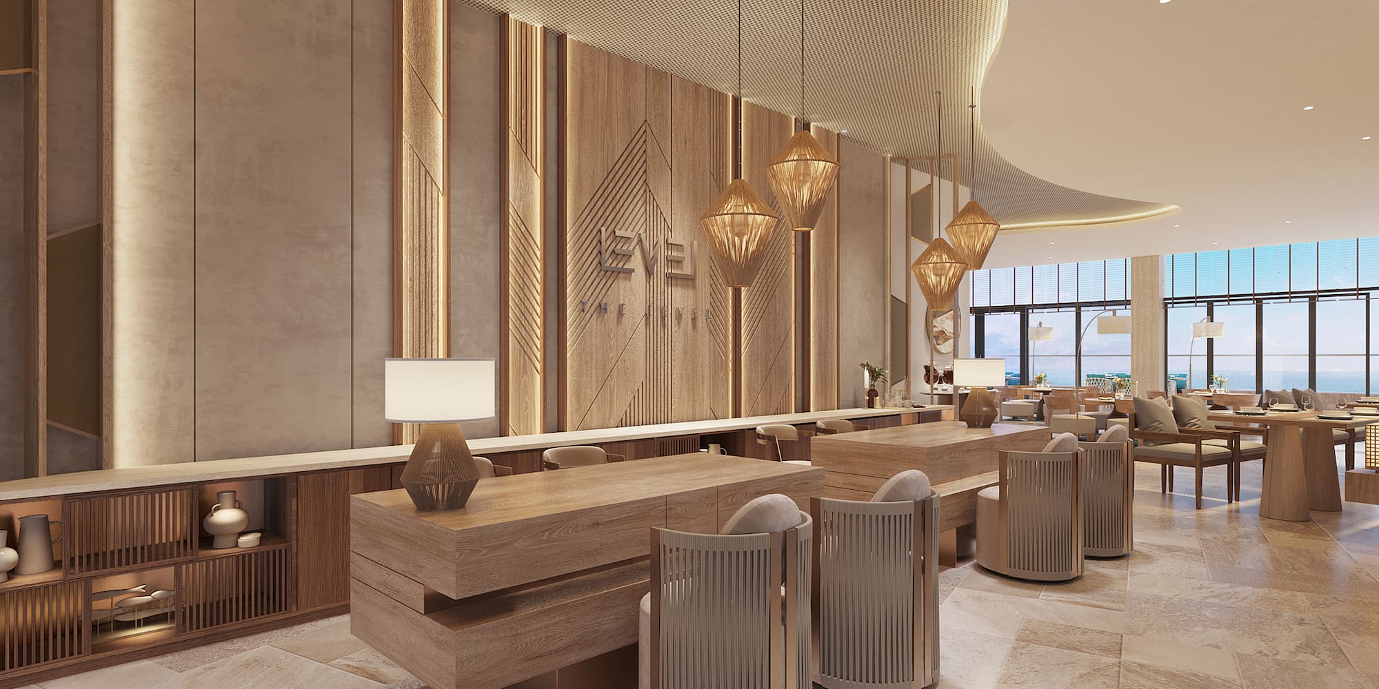 a room with a large table and chairs