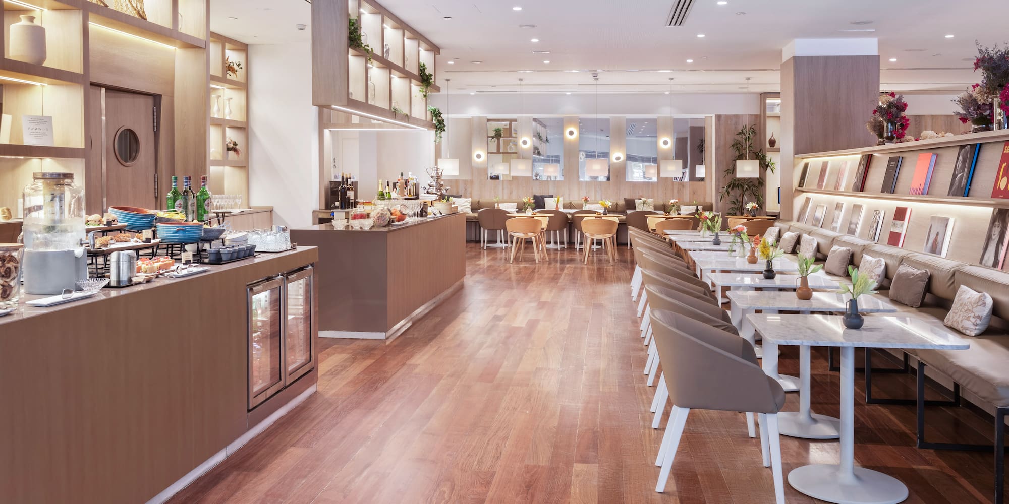 a restaurant with tables and chairs