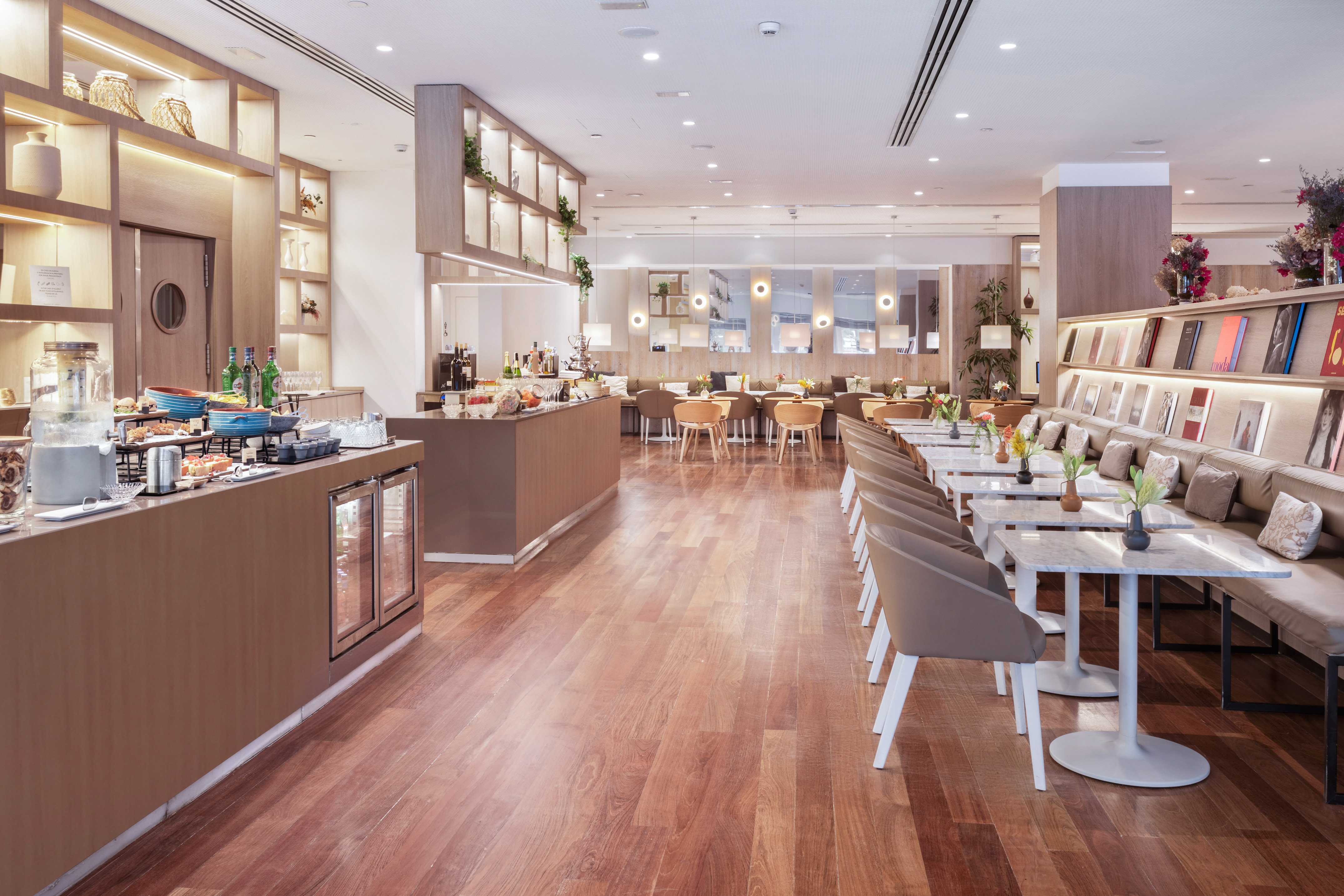 a restaurant with tables and chairs