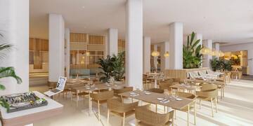 a room with tables and chairs