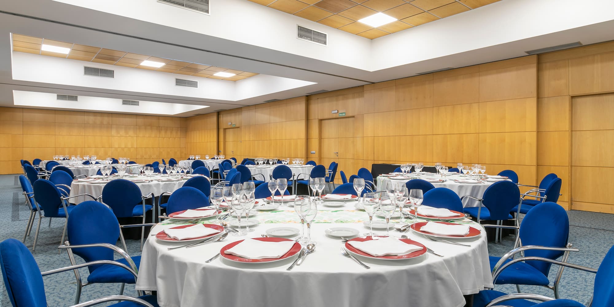 a room with tables and chairs