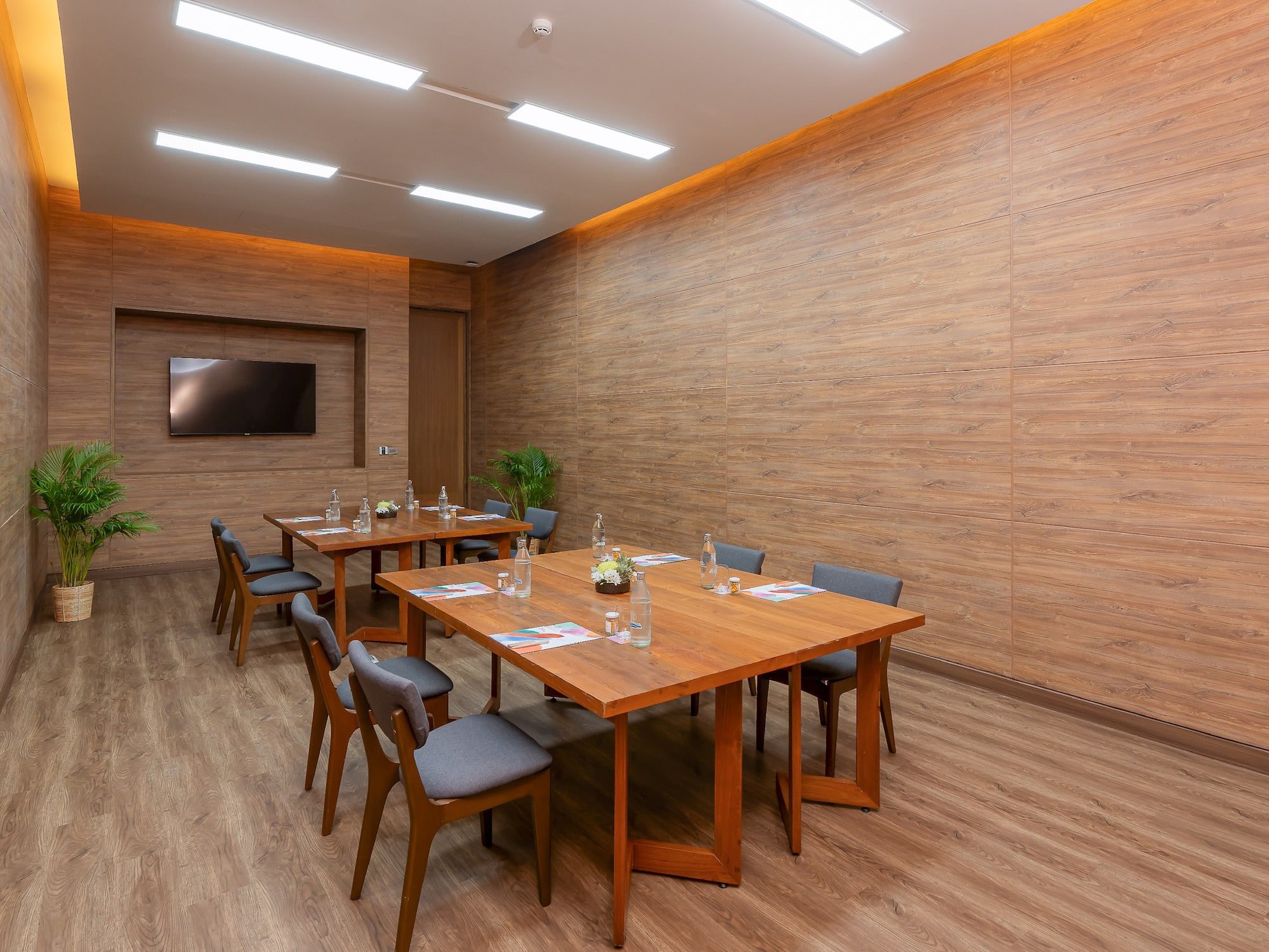 a room with a table and chairs