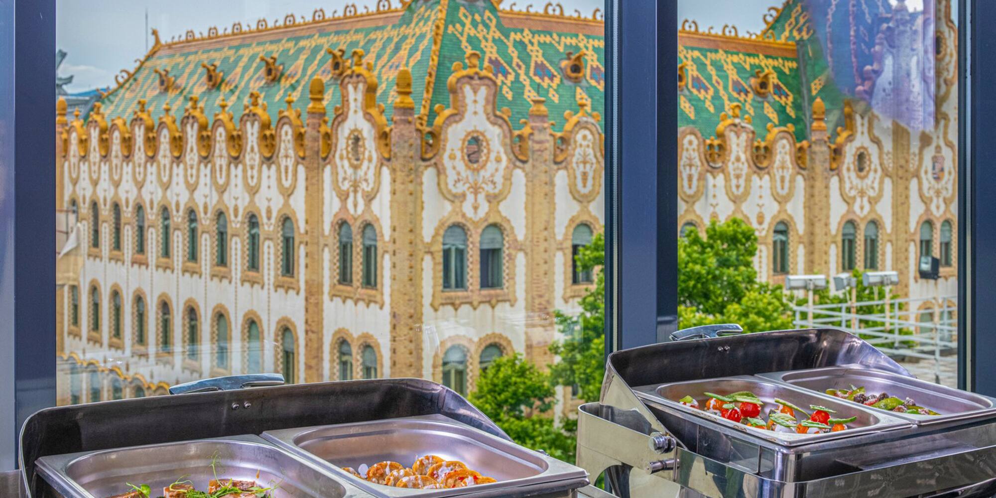 food in a buffet line