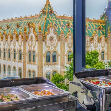 food in a buffet line