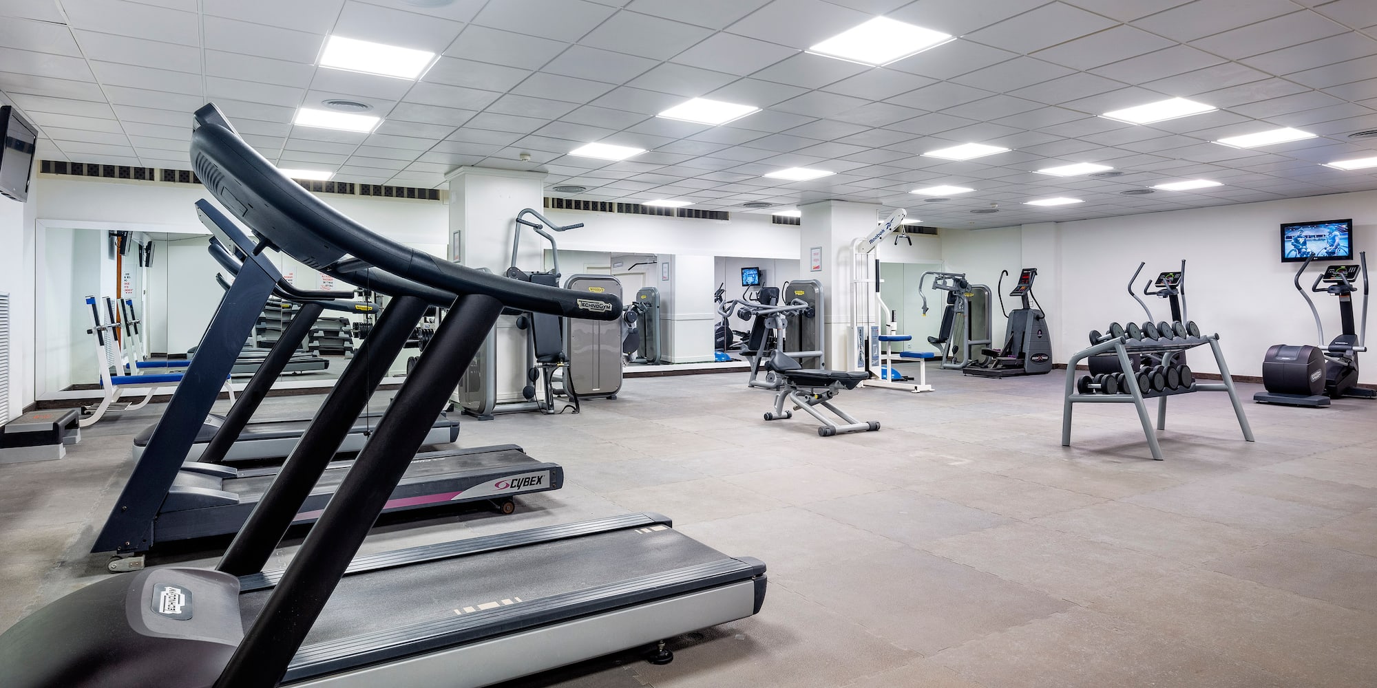 a gym with exercise equipment