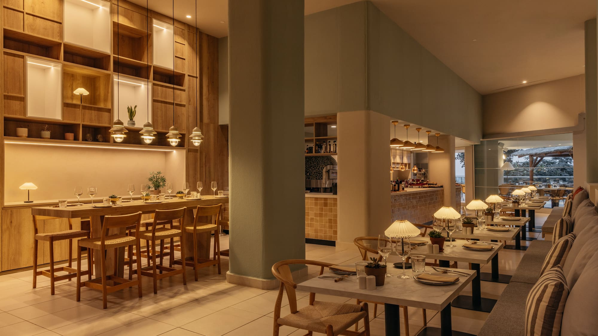 a restaurant with tables and chairs