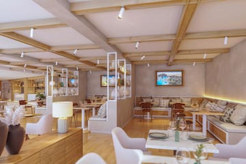 a room with tables and chairs