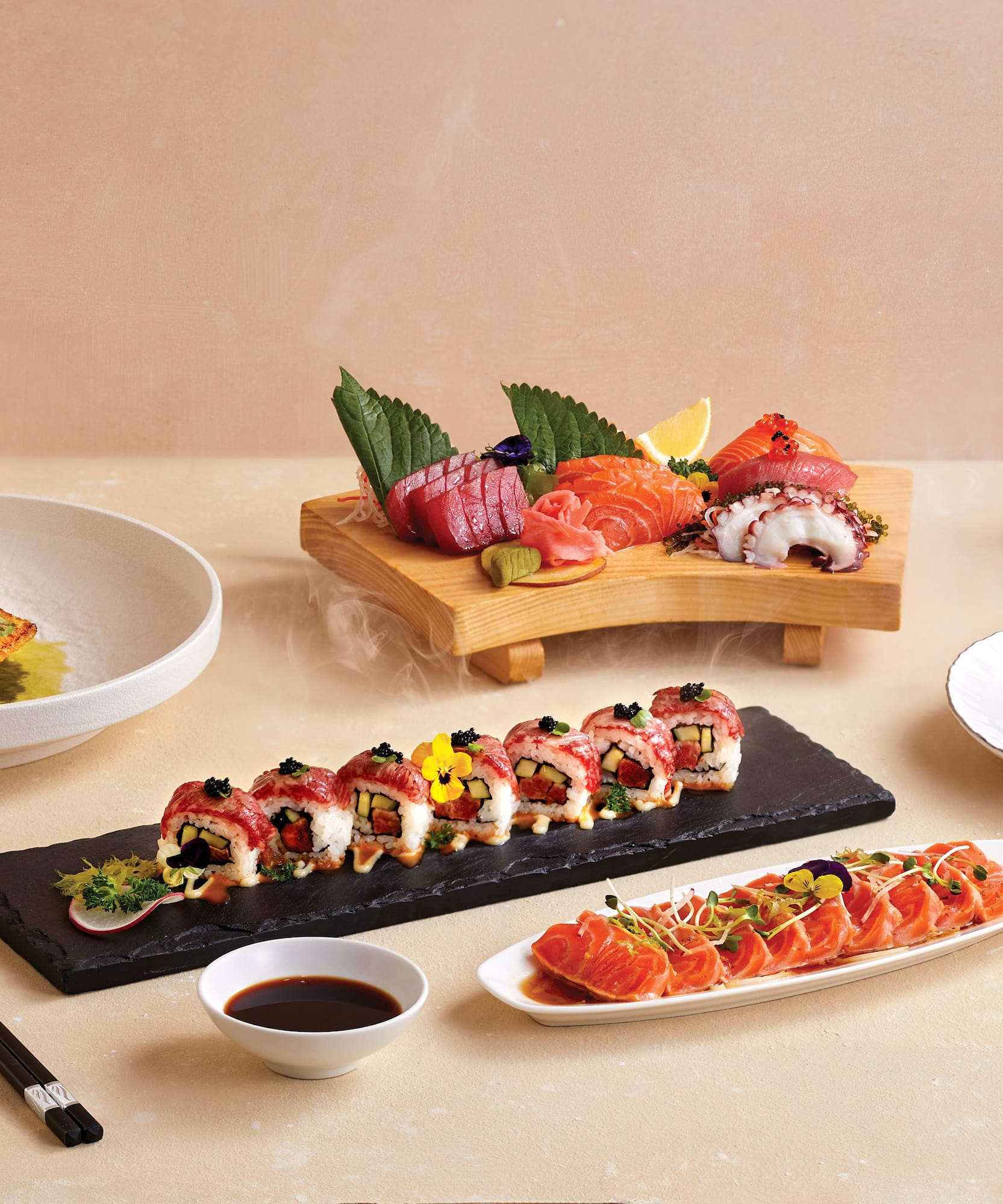 a table with plates of food