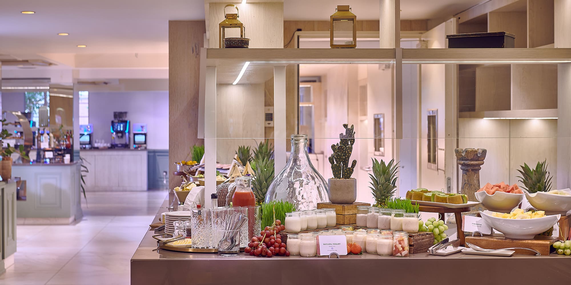 a buffet table with food on it