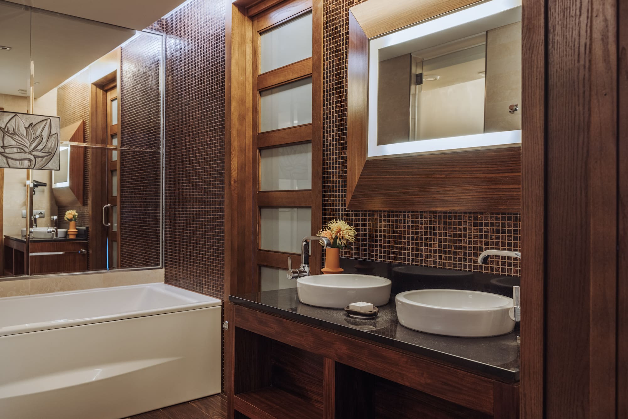 a bathroom with a sink and a bathtub