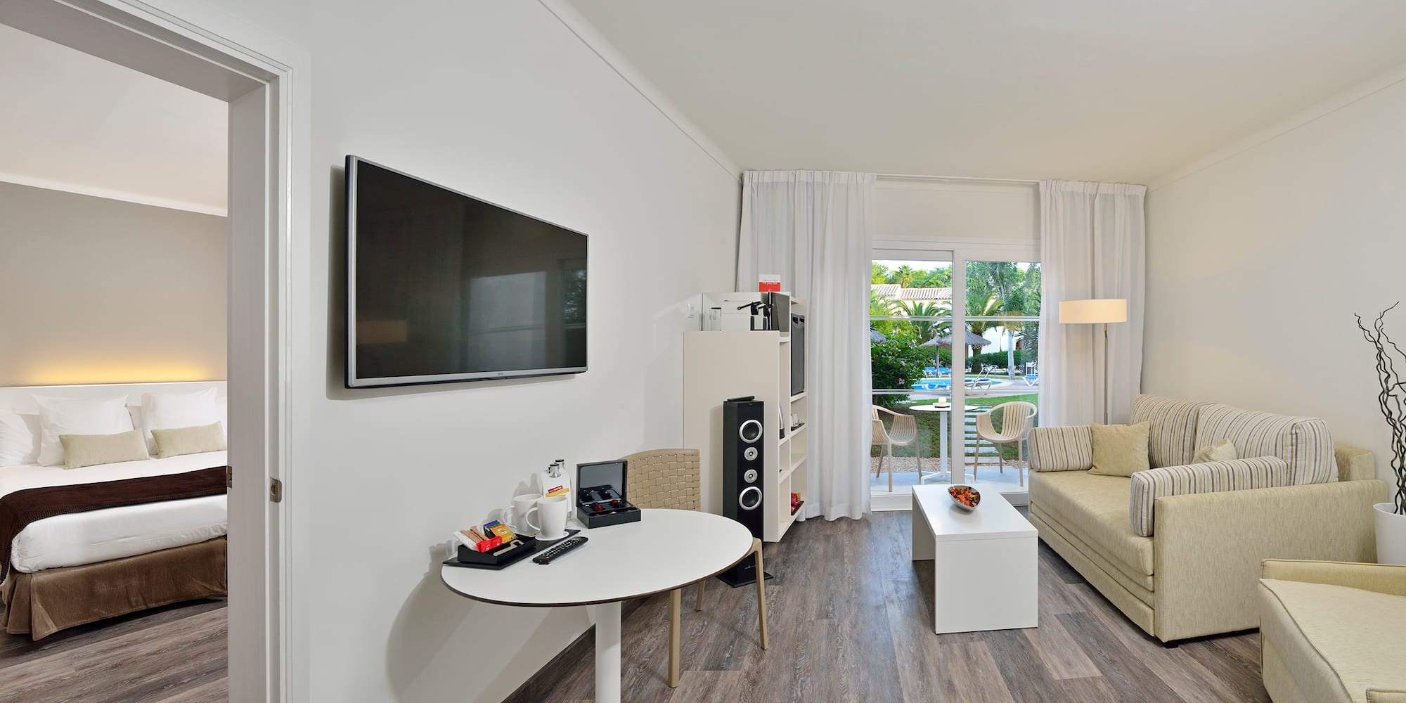 a room with a television and a couch