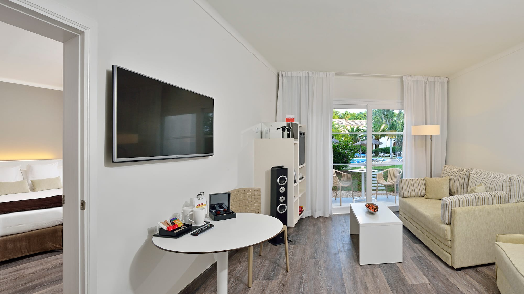 a room with a television and a couch