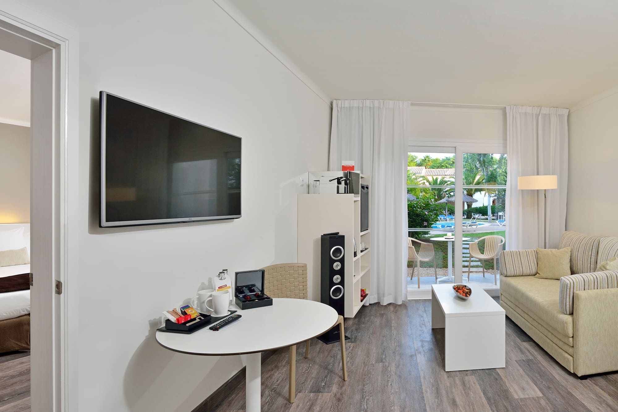 a room with a television and a couch