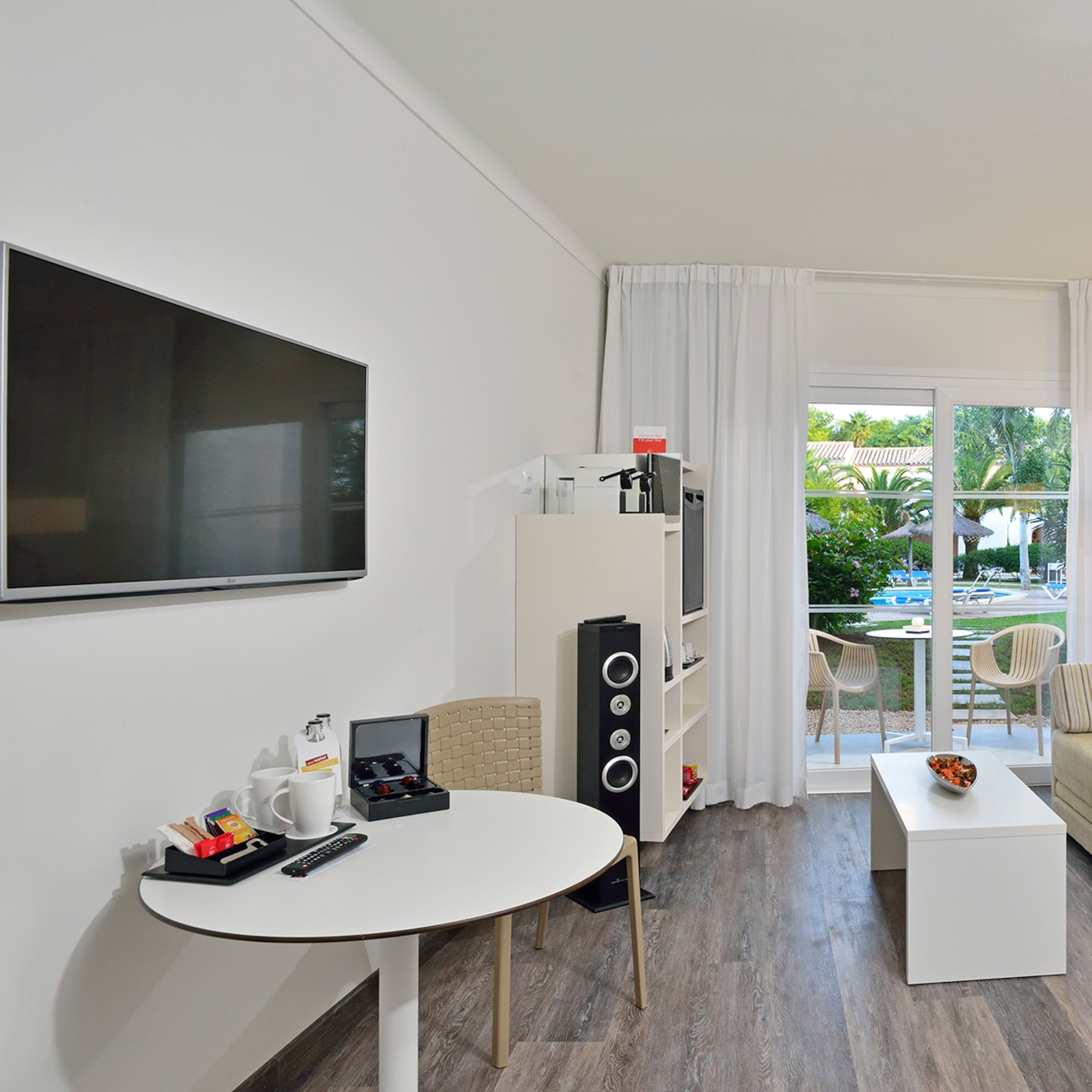 a room with a television and a couch